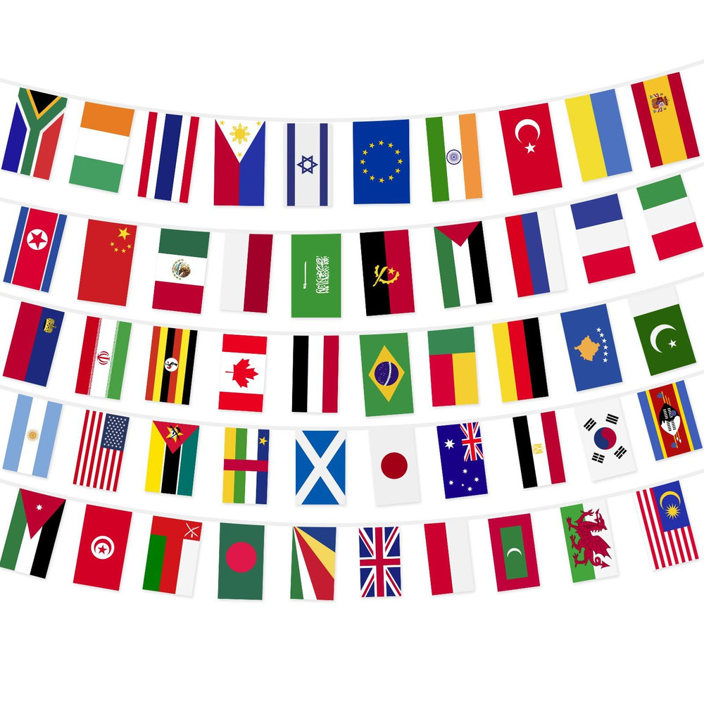 VELIFFCO 50 Different Countries Flags String 1 Pack, 50