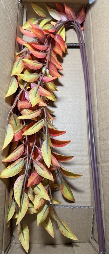3PCS Artificial Fall Leaves Stems Foliage Branches Orange Red Long Stem