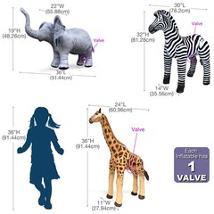 Jet Creations 3PK Inflatable Safari Animals Giraffe Zebra Elephant Party Holiday