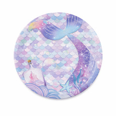 Purple Mermaid Party Decorations Set for Kids Birthday, Banner Plates Cups Napki