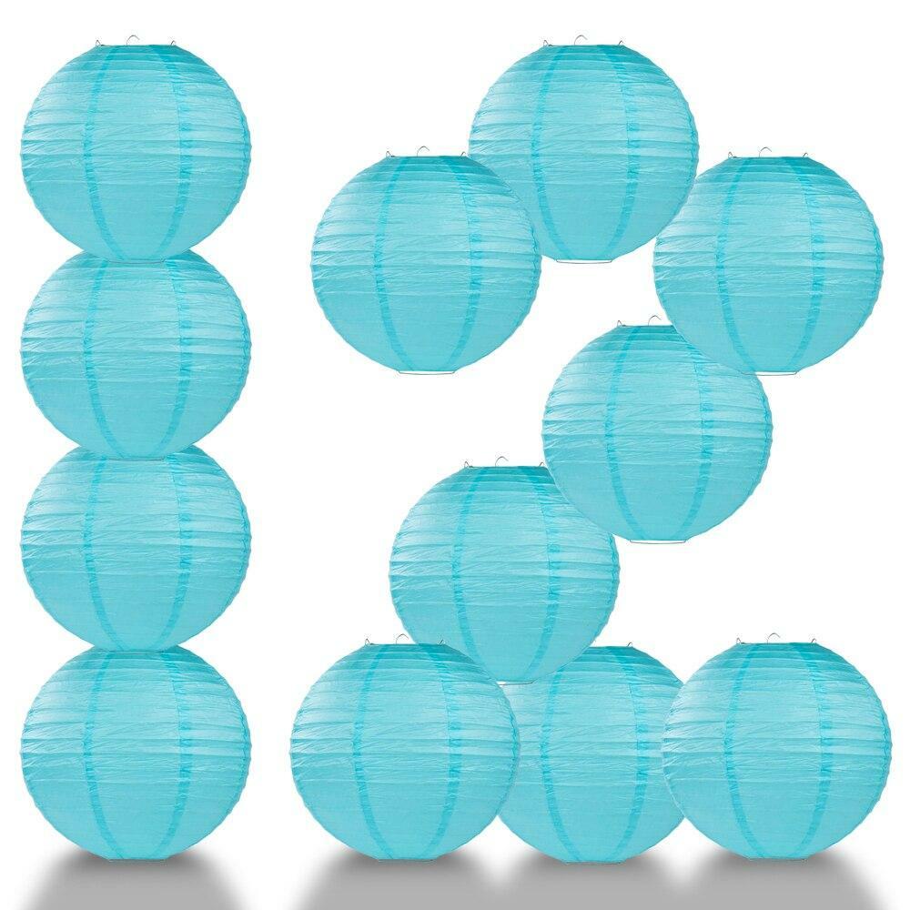 BULK PACK (12) 16″ Baby Blue Round Paper Lantern, Even Ribbing, Hanging Decorati