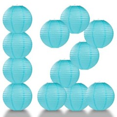 BULK PACK (12) 16″ Baby Blue Round Paper Lantern, Even Ribbing, Hanging Decorati