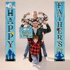 Fathers Day Decorations-Father Day Porch Sign,3pcs Blue Father Day Front Door Ha