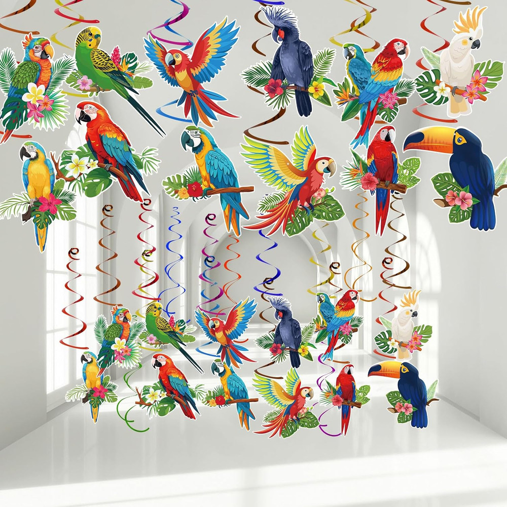 58Pcs Tropical Birds Decorations Tropical Hawaiian Decor Toucan Parrot Party Han