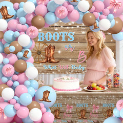 Gender Reveal Decorations Kit – 116Pcs Balloon Arch with Rustic Backdrop