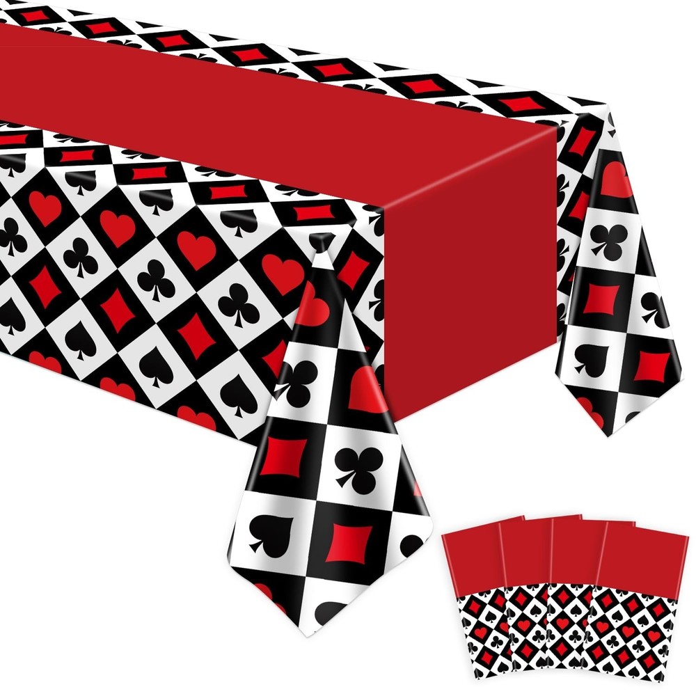 4 Pack Poker Tablecloth Casino Theme Party Tablecloth Las Vegas Table Cover P…
