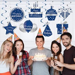 Blue Silver Birthday Swirls 16 Pack Happy Birthday Men Boys 10th-60th Ceiling