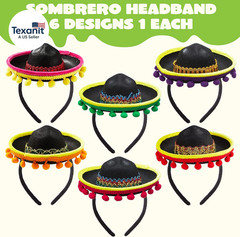 6 PCS Cinco De Mayo Fiesta Fabric Sombrero Headbands Party Costume for Fun Fiest