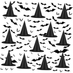 12pcs Halloween Black Witch Hat with 157 FT Nylon Cord &120pcs Bat Sticker