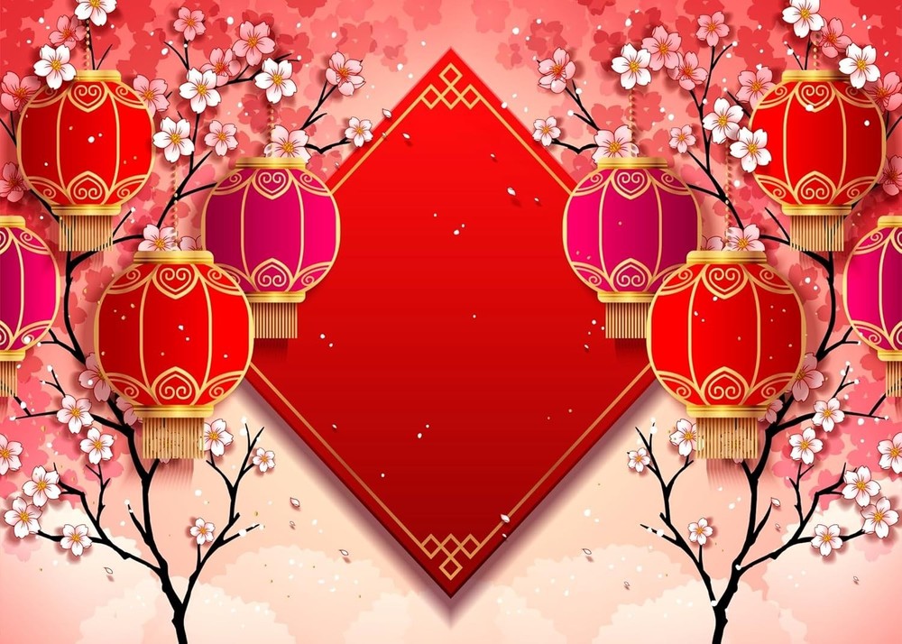 8X6Ft Polyester Chinese Asian New Year Theme Party Backdrop Chinese Spring F B27