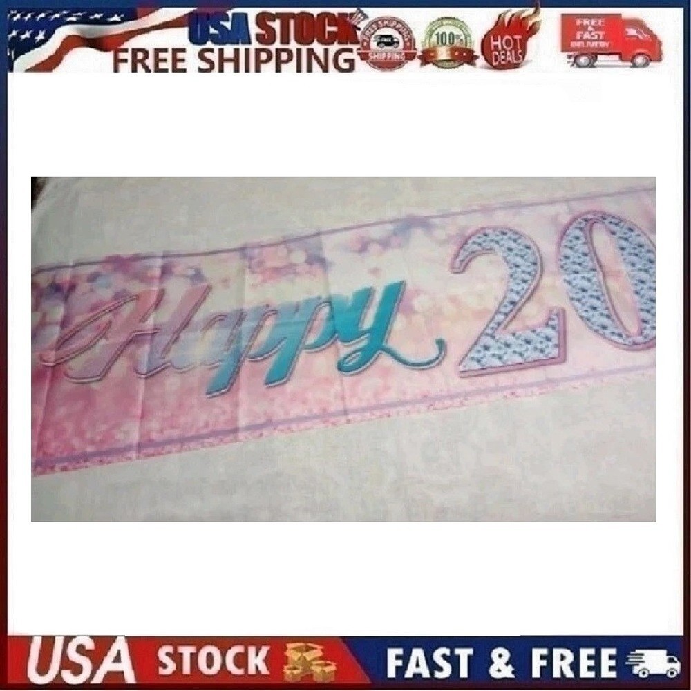Large 9.8 x 1.6 ft Happy 20th Birthday Banner Pink Indoor or Outdoor Sign