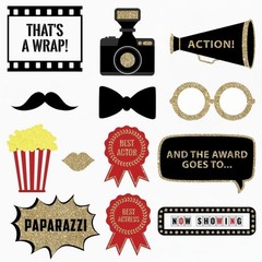 Fully Assembled Hollywood Photo Booth Props – Set of 27 – Black Gold Red Self…