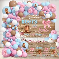 Gender Reveal Decorations Kit – 116Pcs Balloon Arch with Rustic Backdrop
