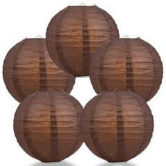 BULK PACK (5) 24″ Brown Round Paper Lantern, Even Ribbing, Chinese Hanging Weddi