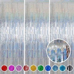 Foil Fringe Curtains Party Decorations – 3 Pack 3.2 x 8.2 ft Tinsel Curtain P…