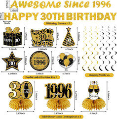 11Pcs 30Th Birthday Decorations Kit for Men Women, Black Gold Happy 30Th Birthda