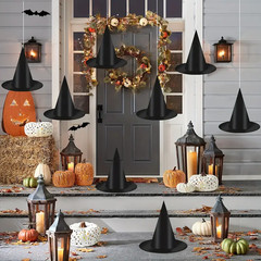 6/12pcs Black Witch Hats with 108ft Rope – Hanging Halloween Party Decorations
