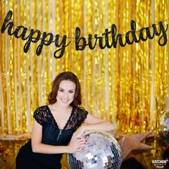Glitter Cursive Black Happy Birthday Banner – Pre-Strung, 10 Feet | Happy Birthd