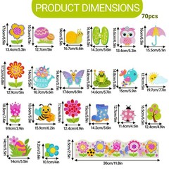 70 PCS Hello Spring Bulletin Board Decorations Floral Plants Paper Cut Outs