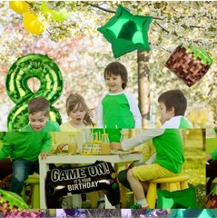 Minecraft Birthday!! Backdrop & Ballons And 5 Foil Balloons. #8. Tablecloth+++