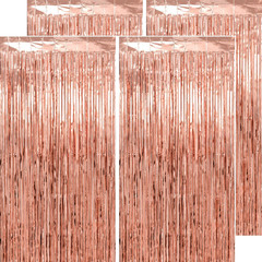 Thicken Rose Gold Tinsel Backdrop 4 Pack 13.2X8.2 FT, Foil Fringe Curtains, Birt