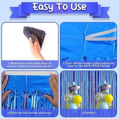 2 Pack Blue Foil Fringe Backdrop 39.6″W x 98.4″L (Pack of 2) Dark Blue