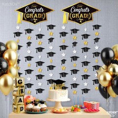 Black and Gold Graduation Cap Garland – Pack Of 2, No DIY | Congrats Grad Garlan