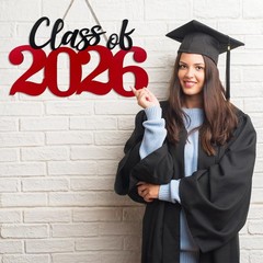 Class of 2026 Wooden Graduation Sign – Red, Photo Booth Prop & Party Decor