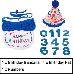 Cat Birthday Party Supplies, Blue Boy Cat Kitten Birthday Bandana Hat Numbers Pe