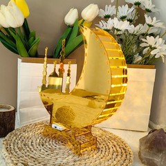 Ramadan Kareem Mirror Moon Castle with LED Night Light Acrylic Eid Mubarak JQ