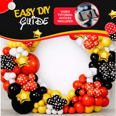 ALL-IN-1 Red Black Yellow Balloon Arch Kit with BONUS Gold Stars for Cartoon Bir