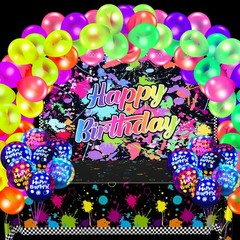 Tegeme 126 Pcs Neon Glow in The Dark Party Decorations Supplies UV Neon Ballo…