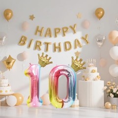 40 Inch Rainbow Balloon with Crown- Giant Gradient Foil Balloon for Number 1