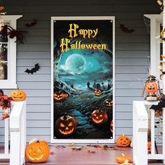 Large Halloween Door Cover Decorations 6×2.9 Ft Scary Horror Pumpkins Moon