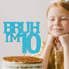 Blue Glitter Bruh I’m 13 Birthday Cake Topper Funny Boy Girl 13th Party Decor