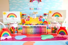 Rainbow Colors Striped Disposable Plastic Table Cover 100-Ft Roll 40″W #606