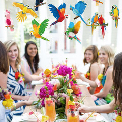 10Pcs Jungle Tropical Party Decorations Birds Honeycombs – Tropical Parrots Pape