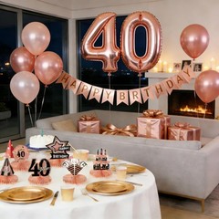 9 Pcs 40th Birthday Decorations for Women – Rose Gold Pink Pink-40th