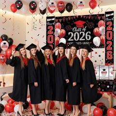 Graduation Decorations Class of 2026,Red Graduation Party Supplies Congrats Grad