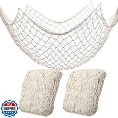 2 Pack Fish Net Decorations for Party, Natural Cotton Hawaiian Party Fishing