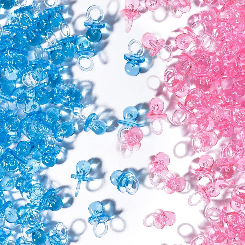 150 Mini Acrylic Pacifiers 0.86 Inch Bulk Pink and Blue for Gender Reveal Party