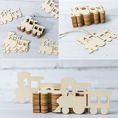 Train Shape Hanging Wood Choochoo Shape Unfinished Wood with Twines Transports