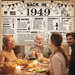76th Birthday Party Decorations, Vintage Back in 1949 Banner 76th Birthday