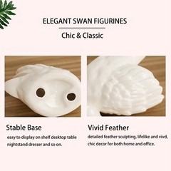 2PCS White Swan Figurines Cake Toppers, Elegant Ceramic Swan Couple Statues f…