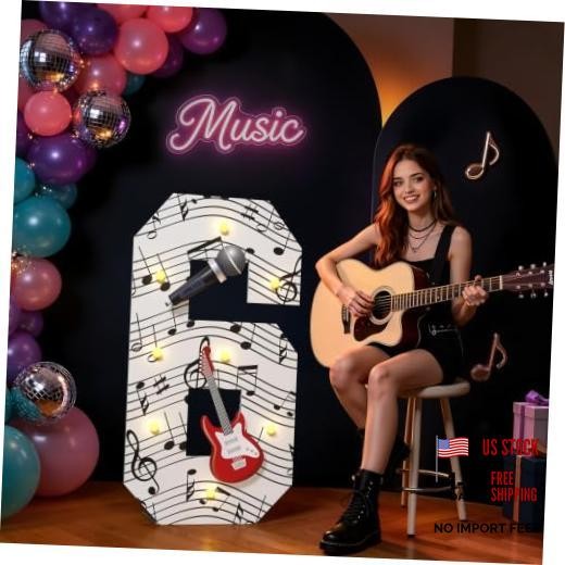 Music Theme 6th Birthday Decorations, Musical Party Decor Light Up Number 6