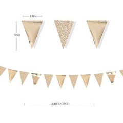 30Ft Champagne Gold Party Decorations Triangle Pennant Banner Gold Hanging Pa…