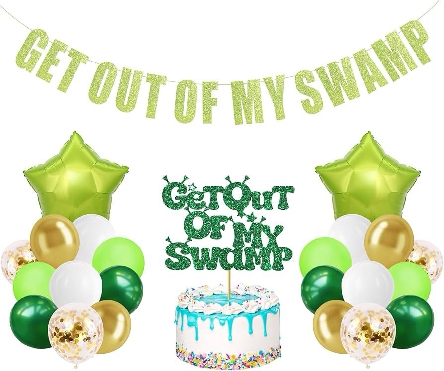 Shrek-Themed Party Decorations Set with Balloons and Cake Topper