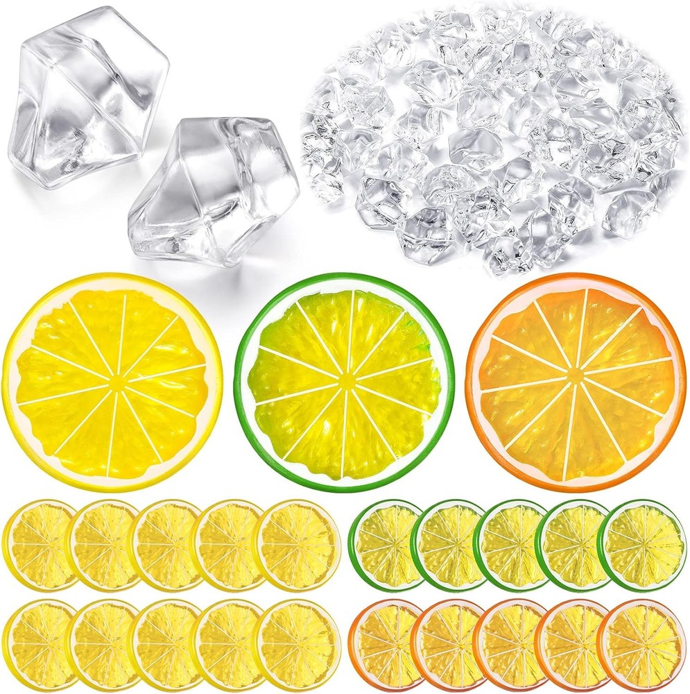 300 Pieces Clear Fake Crushed Ice and 20 Pieces Simulation Lemon Slices 2 x 0.4″
