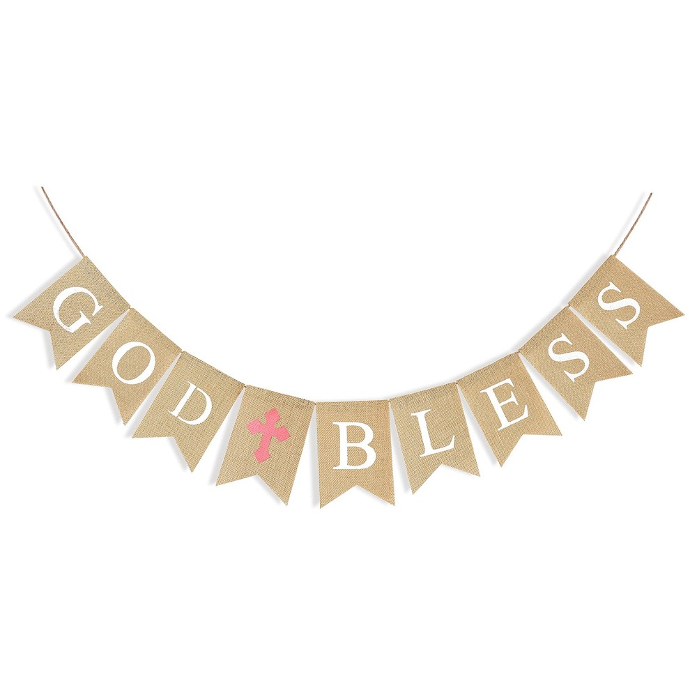 CHRORINE God Bless Banner Baptism Decorations for 1 Count (Pack of 1), Pink