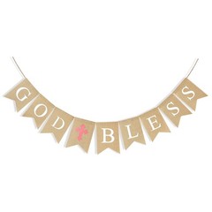CHRORINE God Bless Banner Baptism Decorations for 1 Count (Pack of 1), Pink